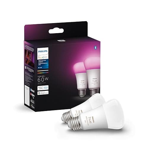 Philips Hue Smart 60W A19 LED Bulb - White and Color Ambiance Color-Changing Light - 2 Pack - 800LM - E26 - Indoor - Control with Hue App - Works with Alexa, Google Assistant and Apple Homekit - Image 1