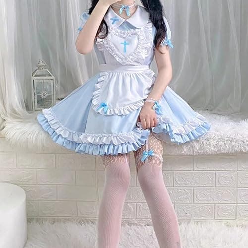 Ulalaza Gothic süße Mädchen Prinzessin Puppenkragen Spitze Schürze Retro Rüschentaschen mit Kopfschmuck Französisch Maid Kostüm thumbnail 8