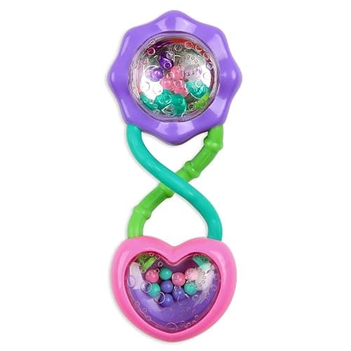Bright Starts Rattle and Shake Barbell Toy - Pretty in Pink, Ages 3 Months + - Image 1