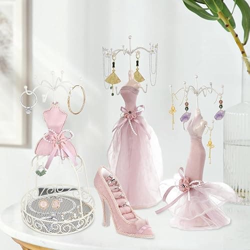 Jewelry Stand Holder, Elegant Lady Model Jewelry Organizer Mannequin Princess Dress Necklace Hanging Rack for Bracelets Earrings Rings Women Girls thumbnail 5