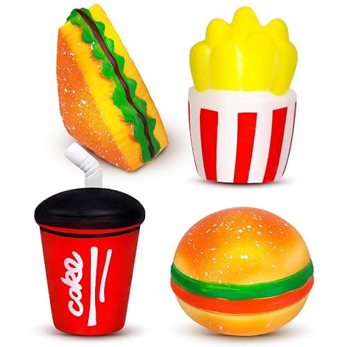 Anboor 4 Pack Food Squishy Toy Age 3+ for Kid and Adults, Simulation French Fries Hamburger Drink Fidget Toy Sensory Stress Relief Stress Ball Gifts & Joke For Colleagues - Image 1