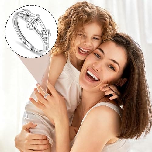 GAZIL Adjustable Double-Layer Spinner Fidget Ring, Silver Anxiety Ring for Women with Cubic Zirconia, Rotatable Stress Relief Jewelry Valentine’s Day Gift for Girls and Women thumbnail 3