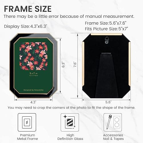 Venusmiles 5x7 Enamel Picture Frame, Octagonal Silver Metal Edge with Easel, High Definition Tempered Glass 5x7 Photo Frame for Wall and Tabletop Display Family Office Photo Gallery, Pink Enamel/1pc thumbnail 3