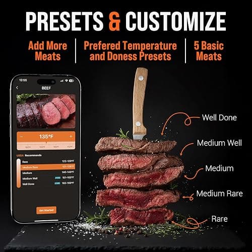 Upgraded Smart Bluetooth Wireless Meat Thermometer with Ultra-Thin Probe, 6 Sensors Accuracy Digital Food Thermometer 0.5S Instant Read, IP67 Waterproof for BBQ, Grill, Smoker, Oven, Air Fryer thumbnail 7