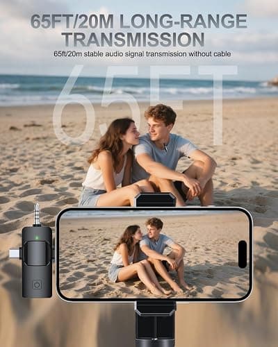 PQRQP 3 in 1 Professional Wireless Lavalier Microphone for iPhone/Android/Camera, Wireless Microphones, Mini Microphone, Crystal Clear Sound Quality for Recording, Live Streaming, Clips-Elegant Black thumbnail 5