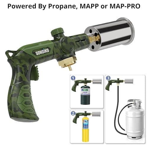 Sondiko Powerful Propane Torch L8010, Sous Vide, Campfire Starter, Adjustable Gas Welding Kit for Searing Steak, BBQ, Gas Welding(Camouflage) Propane Tank Not Included thumbnail 3