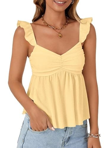 LYANER Women's Peplum Tops Summer Tank Camisole Tops Dressy Casual Ruffle Strap Sleeveless Babydoll Tank Top thumbnail 4
