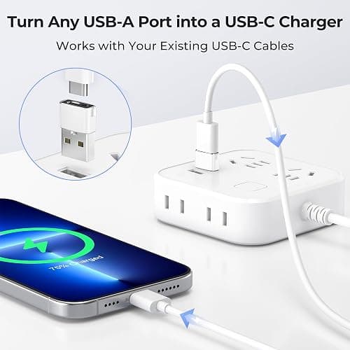 Basesailor USB to USB C Adapter,USBC Female to USB A Male Adapter,Type C Converter Charger for iPhone 17 Pro Max,16 15,Apple Watch iWatch S11 S10 SE,AirPods 3,iPad mini Air,Samsung Galaxy S25,White thumbnail 2