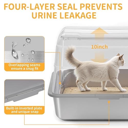UNZIPE Stainless Steel Litter Box with Lid, XL Extra Large Cat Litter Box, Enclosed Metal Litter Pan with High Sided Enclosure & Scoop, Anti Leakage, Easy to Clean, Odor Control(Grey) thumbnail 3