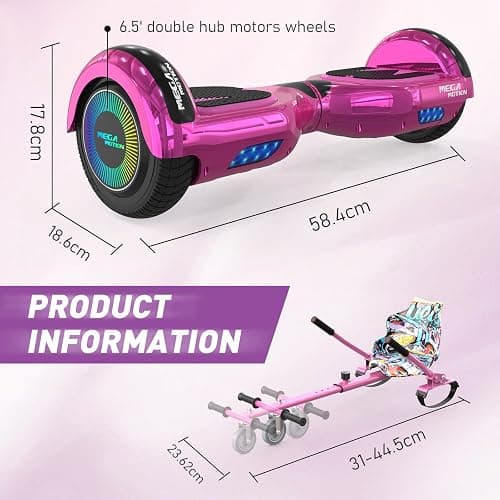 MEGA MOTION Hoverboard 6.5 inch with Hoverkart for children and teenagers, self-balancing Eclectic Scooter easy to control, non-slip, LED lights, Bluetooth speaker. thumbnail 6