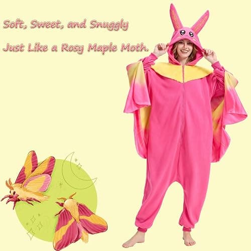 AMAMHAHAVA Rosy Maple Moth Onesie for Adults Halloween Cosplay Costume One-Piece Pajamas for Women and Men thumbnail 3
