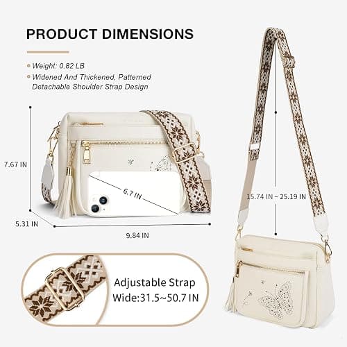 KITEVIUN Crossbody Bags for Women Trendy Leather Crossbody Purse Shoulder Handbags Butterfly Design thumbnail 4