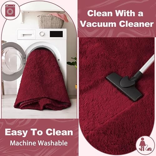 EVOIONOS 6x9 Washable Large Area Rug for Living Room, Fluffy Shag Rug for Bedroom, Ultra Soft Plush Non Slip Carpet for Indoor Floor Bedside Nursery Kids Girls Dorm, Home Decor Aesthetic, Burgundy thumbnail 3