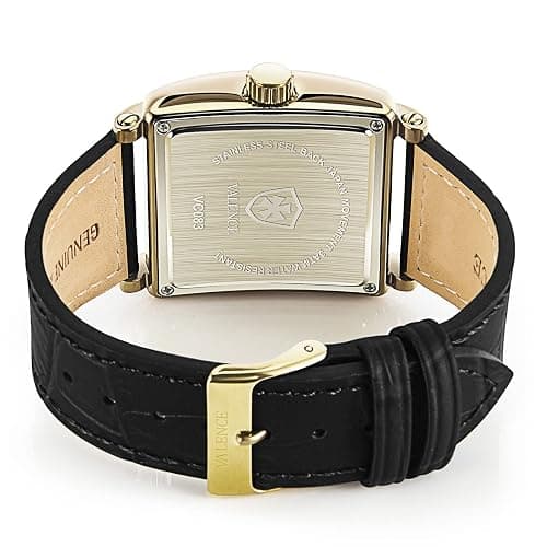 Valence Women's Vintage Square Quartz Watch - 33mm Gold Case, Brown Genuine Leather Strap, 30M Waterproof, Day & Date Window,Gift for Lady thumbnail 4