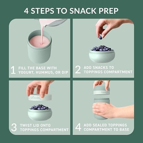 Bentgo Snack Cup, Leak-Proof Snack Container with Toppings Compartment | Dual-Sealing Lid, Airtight, Microwave-Safe Base, Freezer & Top-Rack Dishwasher-Safe (Mint Green) thumbnail 5
