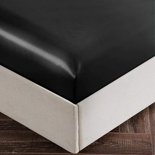 SiinvdaBZX 3-Piece Set Satin Twin Fitted Sheet & 2 Pillowcase, Black Silky Soft Fitted Bottom Sheet, Wrinkle Free, Fade Resistant, Deep Pocket Bed Sheet (Deep Up to 15") thumbnail 5