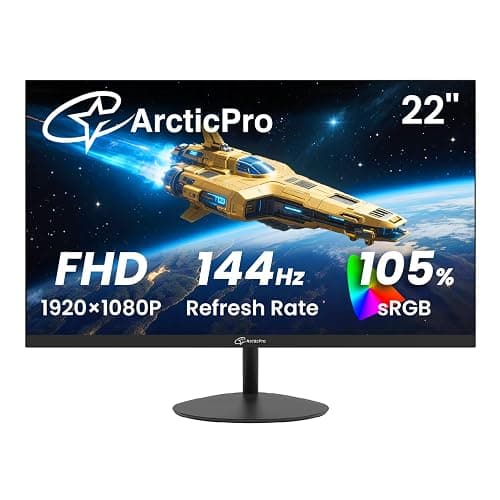 ArcticPro 22 Inch Gaming Monitor 144Hz, FHD Computer Monitor, 105% sRGB | 1080p, 4000:1 Contrast, 3-Sided Frameless, Ultra Slim, VESA Mount, Eye Care, HDMI, VGA - Image 1