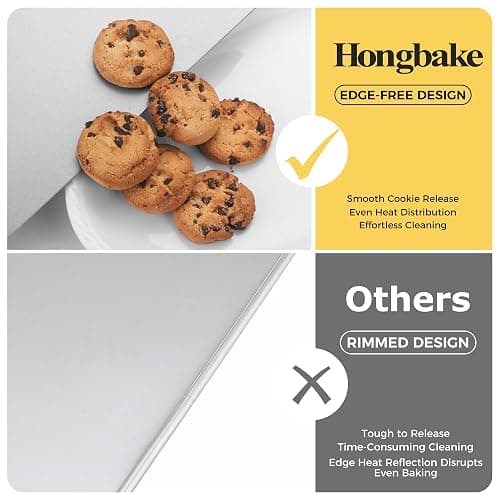 HONGBAKE 2 Pieces Large Flat Cookie Sheet No Edges, Nonstick Insulated Baking Pan, Commercial Oven Trays for Cooking, 16" X 14", Grey thumbnail 4