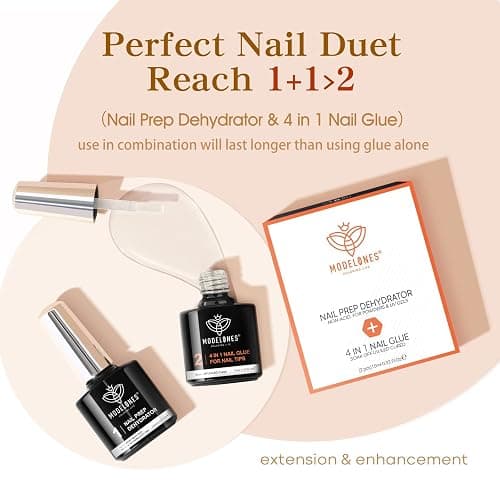 modelones Nagelkleber 6 in 1 und Primer für Gelnägel 2x10 ML, Nail Glue Gel für Nail Tips, Nagelspitzen, Press on Nails Nageltips UV Nagelkleber Brauchen Aushärten unter UV Nagellampe thumbnail 6