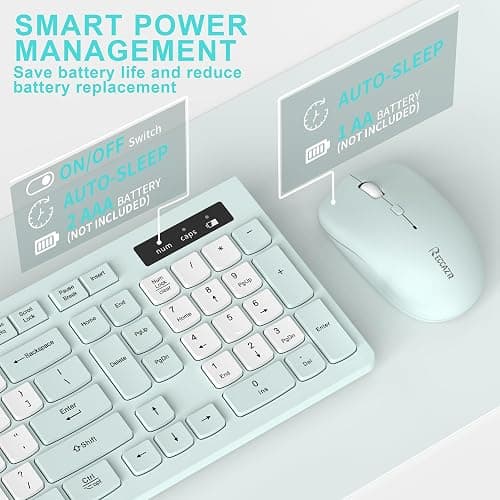 Silent Keyboard and Mouse Combo Wireless,ful-Sized Wireless Keyboard and Adjustable DPI Mouse, 2.4GHz USB Receiver, Keyboard and Mouse for PC, Windows, MAC, Desktop, Laptop (Mint Green-B) thumbnail 5