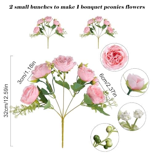 Artificial Peonies Silk Flowers, Pink Faux Peony Bouquet 2 Bundles Florals Arrangements for Farmhouse Home Boho Wedding Table Centerpiece, Fake Plastic Flower Bulk for Vase Decoration (Light Pink) thumbnail 7