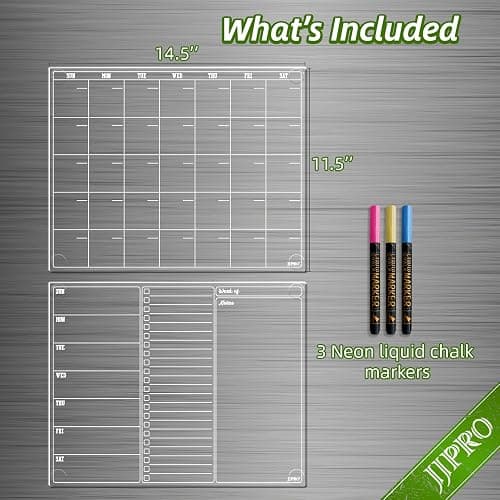 JJPRO Non-Magnetic Dry Erase Calendar for Fridge, Monthly Calendar, Weekly Planning Board Bundle for All Smooth Surfaces. Clear Reusable Calendar Stick to Fridge,Cabinet,Door&Glass thumbnail 2