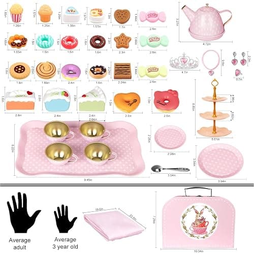 iAOVUEBY Tea Party Set for Little Girls, 49PCS Princess Tea Time Toys Including Tea Set Dessert Carrying Case, Kids Kitchen Pretend Playset, Tea Set for Girls Birthday Toddler Age 3-8, Pink thumbnail 3