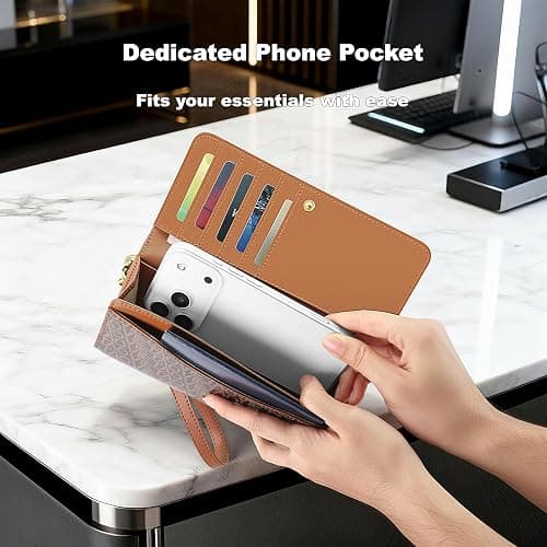 VelaStyle Womens Wallet, RFID Blocking Wristlet Wallets for Women, Large Capacity Leather Clutch Purse for Ladies Daily Use and Travel, Card & Phone Holder - Brown thumbnail 8