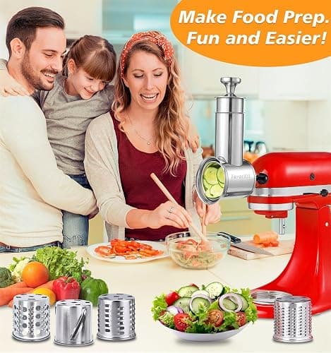 FavorKit Stainless Steel Salad Maker Attachment for KitchenAid Mixers, Large Slicer Shredder & Cheese Grater Accessories with 4 Blades,Dishwasher Safe thumbnail 2