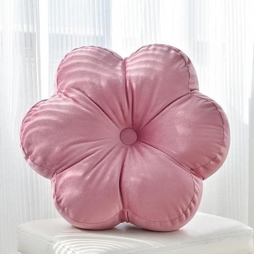 Xuyier Flower Pillow, Flower Shaped Pillow with Velvet for Couch Bed Chair Sofa, Home Decor Floor Seating Cushion Cute Throw Pillows for Living Room Bedroom (15 Inches, Gray Pink) - Image 1
