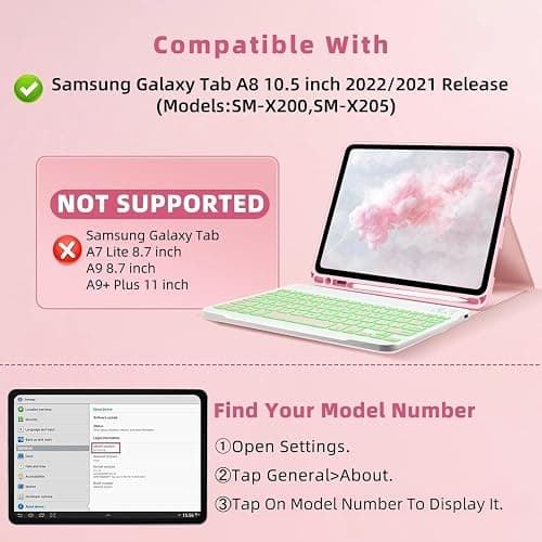Bxomteng Keyboard Case for Samsung Galaxy Tab A8 10.5 inch - 7 Colors Backlit Keyboard Cover and Mouse (Pink) thumbnail 2