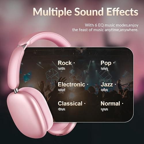 Wentronic Y02 Active Noise Cancelling Headphones,60H Battery,5 EQ Music Modes,Hi-Res Audio,Deep Bass,Foldable Wireless Over Ear Bluetooth 5.4 Headset,Breathable Leather Earpads (Pink) thumbnail 5
