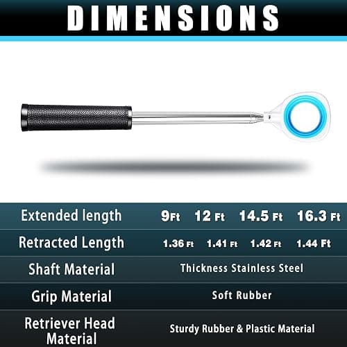 CHAMPKEY Performance Golf Ball Retriever Single Sided - Thicken Stainless Steel Shaft with Rubber Grip Golf Retriever - Available in 9Ft / 12Ft / 14.5Ft / 16.3Ft thumbnail 7