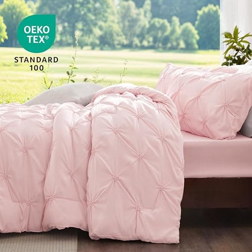 BEDELITE Baby Pink Queen Comforter Set - 3 Pieces Boho Pintuck Bedding Comforter Sets, Lightweight Soft & Warm Bed Comforter Queen with 2 Pillowcases for All Season thumbnail 3