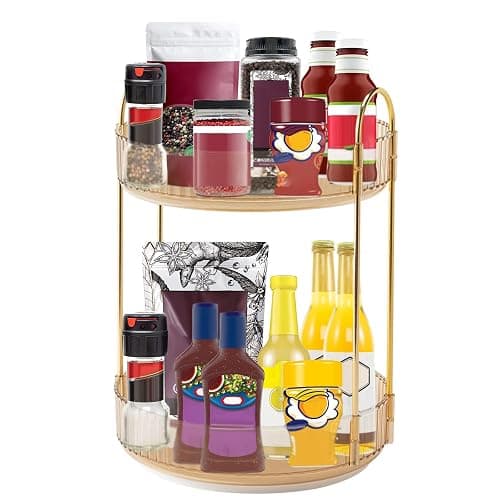 INVSSENE 360 Rotating Makeup Organizer, Yellow, Unisex, 2 Tier Countertop Storage, Large Capacity, Cosmetics, Perfume, Skincare, Lipsticks thumbnail 6