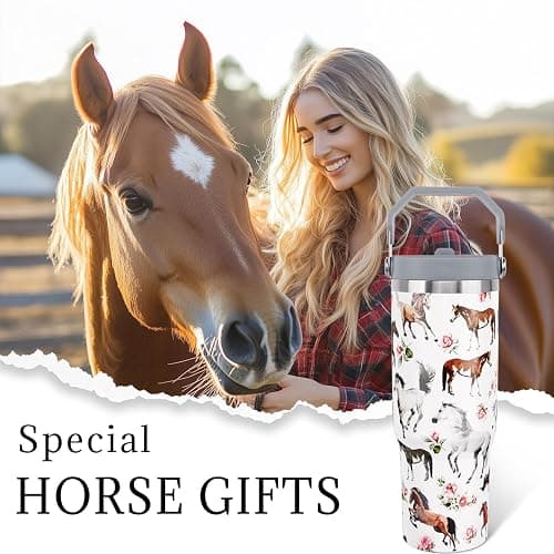 Unyopsa Horse Gifts for Women Girls, 30oz Horse Tumbler with Handle, Stuff for Men Lovers, Stainless Steel Insulated Water Bottle Travel Cup thumbnail 7