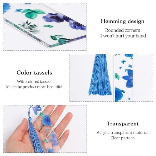 10Pcs Flower Resin Bookmark Transparent Floral Bookmarks for Women Cute Bookmarks Flower Page Marker with Tassels, Gifts for Book Lovers, Women, Kids thumbnail 4