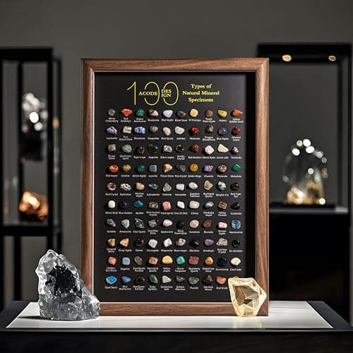 ACODE Natural Mineral Specimen Shadow Box, Geology Collection Display Case, Home Decor Wall Art Tabletop Display with Real Rocks Crystals, Gift for Birthday Christmas Housewarming Children's Day thumbnail 2