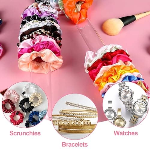 Pack of 4 Acrylic Scrunchie Holder, Clear Hair Tie Organiser Stand, Bracelet Stand, Cute Room Decoration for Jewellery, Bracelet, Headband Accessories, Display Tower, Teenager Girls Gifts thumbnail 3