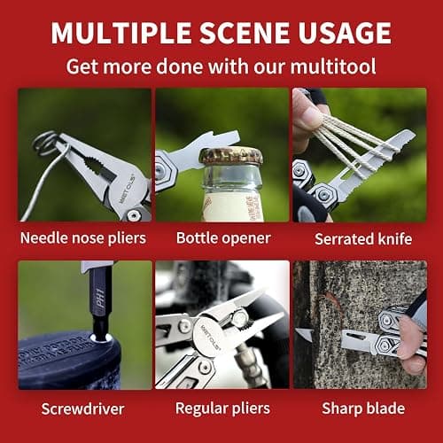 WETOLS Multitool with Pocket Knife, Birthday Gifts for Men Women Mom Dad, 21-in-1 Stainless Steel Pliers with Screwdrivers, Self-locking Multi tools with EDC Sheath, Ideal for Home, Camping, Survival - Silver - 21-in-1 thumbnail 4