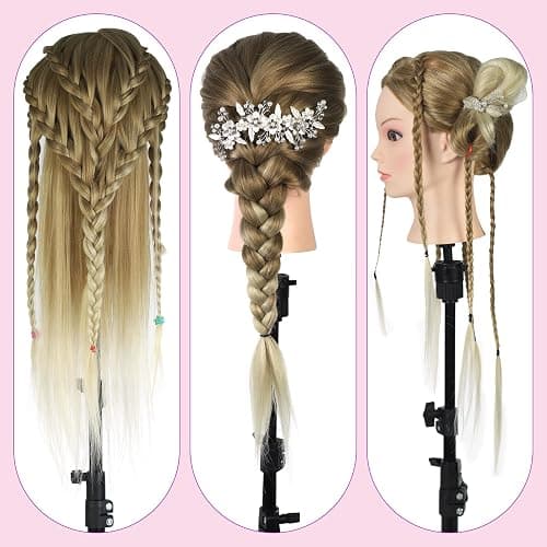 Neverland Beauty Mannequin Head with Hair with Tripod Stand, 26-28" Cosmetology Mannequin Head with Stand, Doll Head for Hair Styling Braiding Practice Manikin Head with Tripod, Ombre Golden thumbnail 8