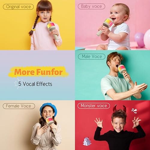 Wireless Karaoke Machine Portable Bluetooth Microphone with LED Light | Best Chritmas Birthday Festival Party Gift for Adults 3 4 5 6 7 8 9 10 11 12+ Year Old Girls Boys Kids (Beige) thumbnail 2