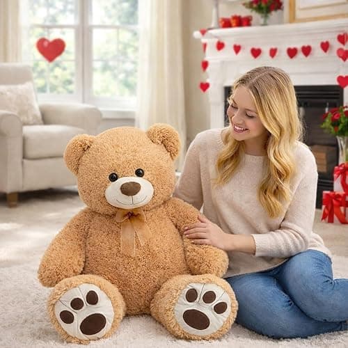 HollyHOME Big Teddy Bear, Large Bear Stuffed Animal with Footprints,36”,Tan | Cute Soft Cuddly Plush, Birthday & Holiday Gifts for Kids,Girlfriend,Wife, Baby Shower Decor, Perfect Bedtime Companion thumbnail 2