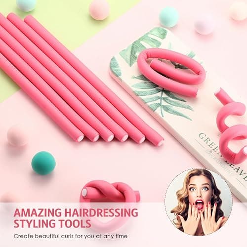 Syhood 30 Pieces Flexible Curling Rods Twist Hair Rollers Soft Foam Rods No Heat and 1 Pcs Steel Rat Tail Comb for Women Long and Short Hair(7 x 0.3 Inch,Pink) thumbnail 5