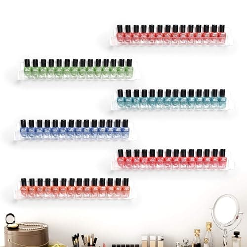 BTremary 15" Acrylic 6 Shelves Nail Polish Wall Mounted Holder Paint Organizer Storage Rack Clear Hanging Nail Polish Shelf Floating Wall Mount Nursery Bookshelves Vinyl Display Record Holder. thumbnail 7
