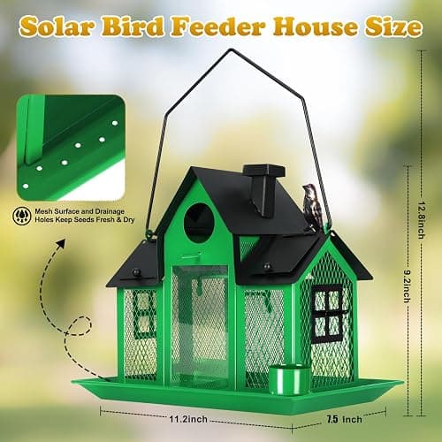 YYWMWM Solar Bird Feeders House for Outside Hanging, Metal Wild Bird Feeder for Outdoors, Large Cardinal Bird Feeder Birdhouses Green thumbnail 2