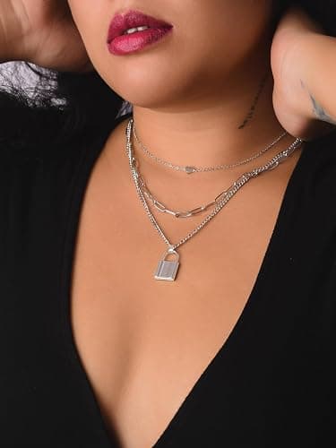 Sacina Gothic Silver-Tone, Black Layered Heart Lock Necklace, Emo Grunge Punk Necklace, Goth Jewelry, Halloween Christmas Jewelry Gift For Women thumbnail 3