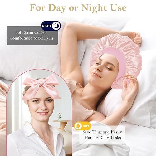 Ystrybo Satin Heatless Hair Curler Curls Overnight Hair Curlers to Sleep In, Hair Curlers No Heat Curls Overnight, Heatless Curling Set for Women Long Hair - 8 Pcs (Blush Pink) thumbnail 2