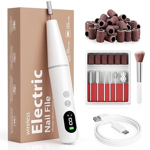 Electric Nail Drill Kit Professional - 9 Speed Cordless Electric Nail File with LED Display, Portable Nail Drill Machine for Acrylic Gel Nails, Hand Feet Trimmer Buffer Tool for Women Men Baby White - Image 1