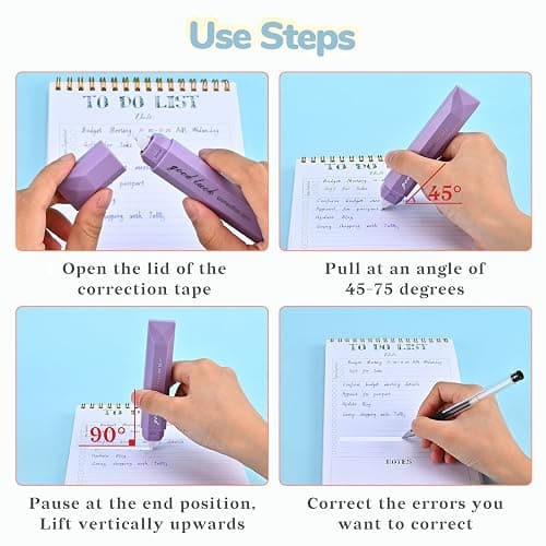 Temiary 5 Pcs White Correction Tapes, Aesthetic Correction Tape Pens Smooth Pull Out, Easy to Use Pen Shaped Applicator for Students School Office Supplies (Purple) thumbnail 5